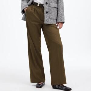 Madewell Harlow Wide Leg Trouser Pants Brushed Twill Olive Green Pleated  XS 2